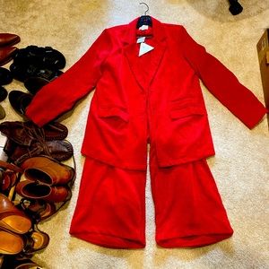 Free People Red Two-Piece Corduroy Blazer and Wide-Leg Pants